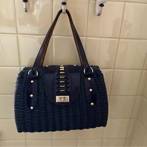 Vintage Navy Woven Wicker Handbag